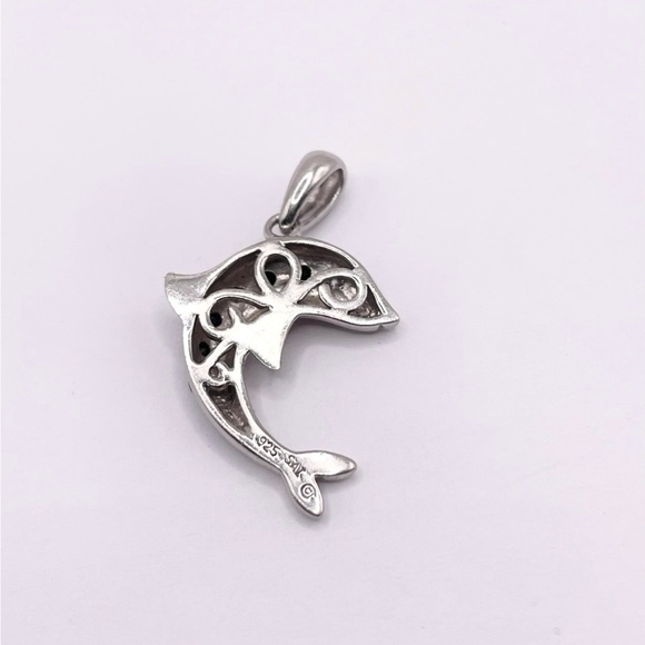 Blue Sapphires Dolphin 925 sterling silver pendant - Picture 2 of 8